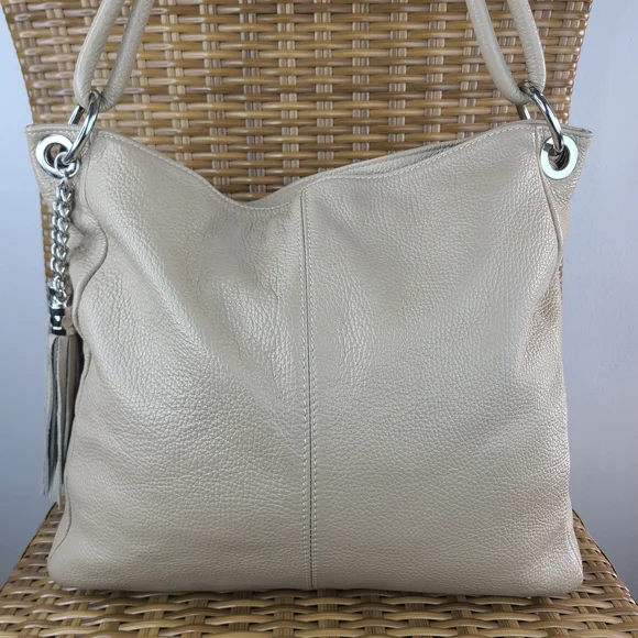 Borse In Pelle Cream Soft Pebbled Leather Shoulder Tote Bag Purse Made In Italy - Picture 2 of 16
